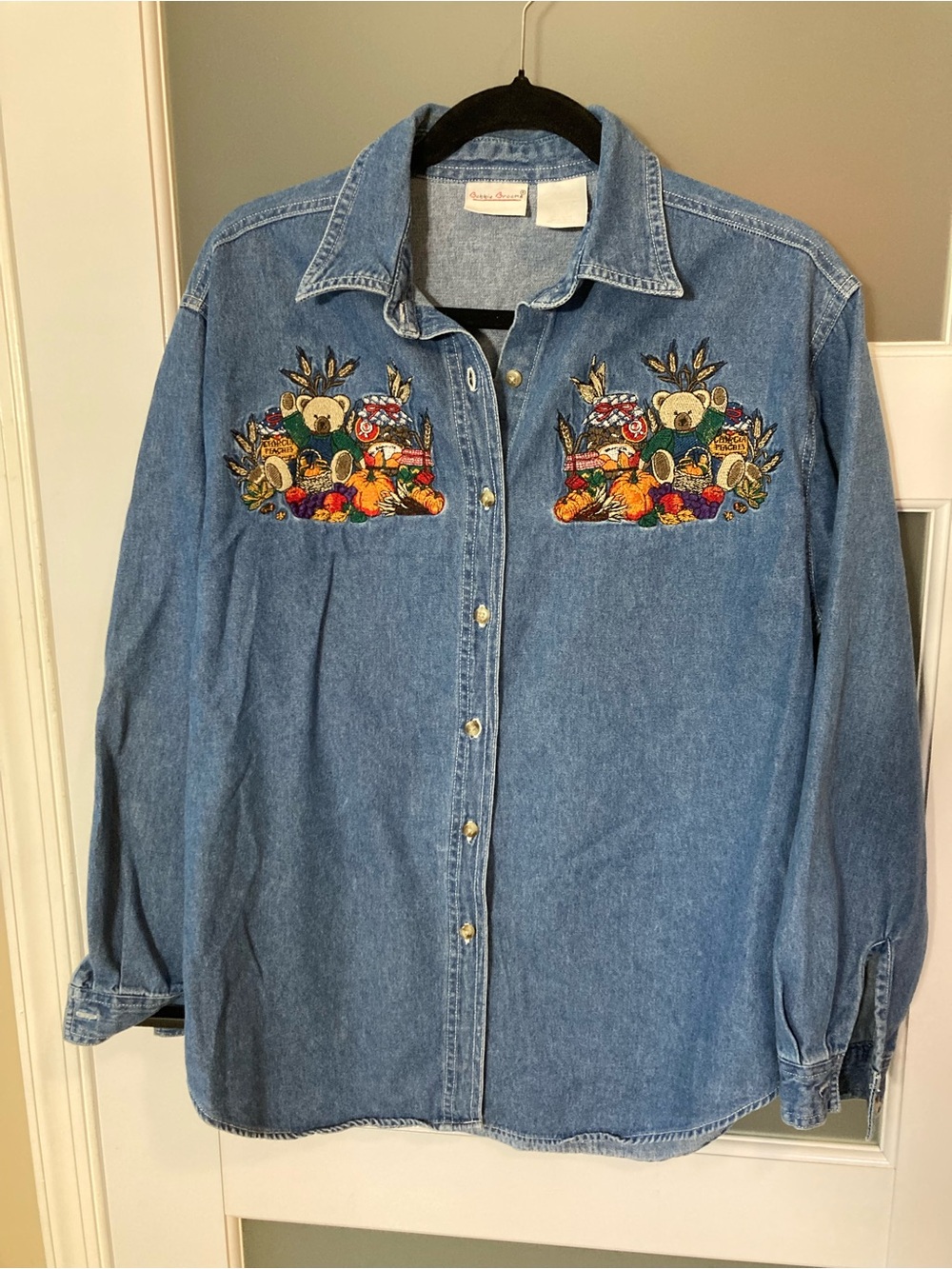 VTG Bobbie Brooks Embroidered Denim Button Up Shirt - M - Fall pumpkin teddy